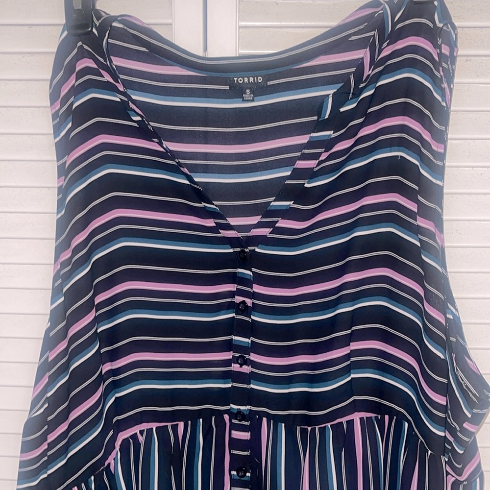 Torrid Lexie Georgette Tunic Tank Black Purple Stripe High Low Size 5